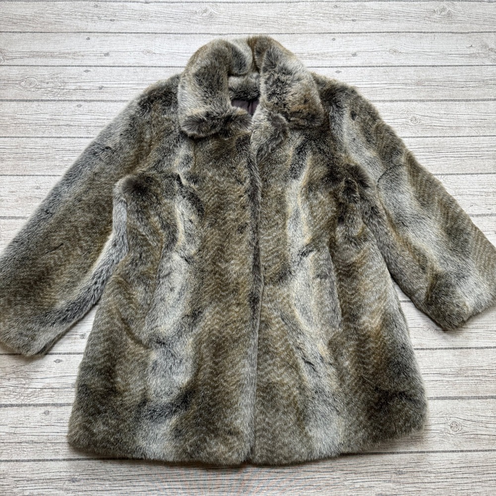 Regal Faux Fur Coat Women's Large Brown Animal Print Collared Plush Outdoor USA